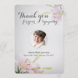 Carte de remerciements commémoratif de Lilies Symp