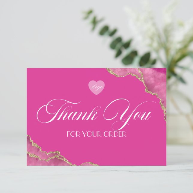 Carte de remerciements commercial en marbre rose c (Debout devant)