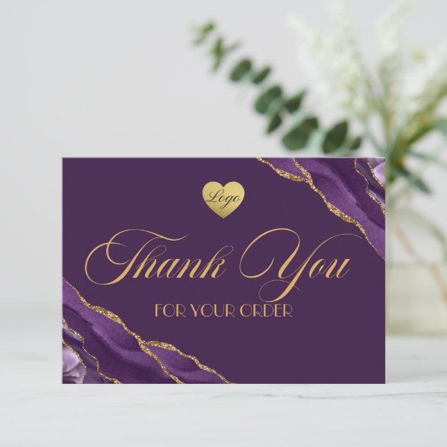 Carte de remerciements commercial en marbre violet (Debout devant)
