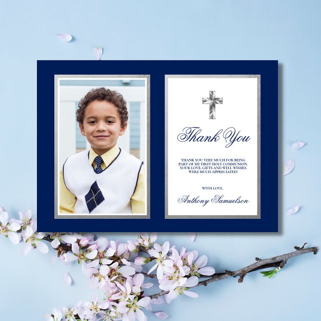 Carte De Remerciements Communion Baptême Confirmation Marine Boy PHOTO (Créateur téléchargé)