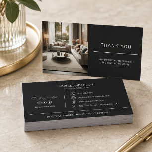 Carte De Remerciements Concepteur de logo professionnel d'intérieur noir