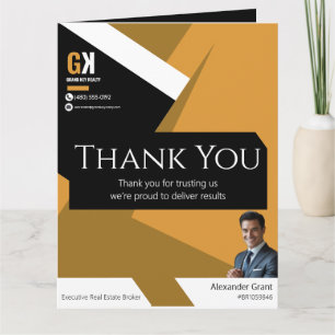 Carte De Remerciements Concepteur immobilier Black & Gold Realtor, Agent 