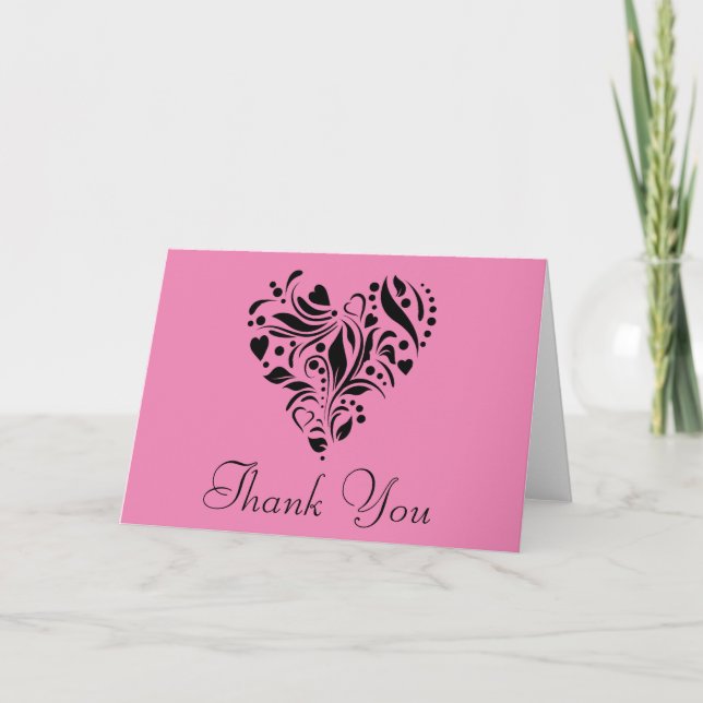 Carte De Remerciements Conception de coeur rose et noir  (Devant)