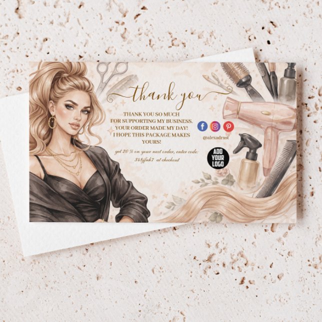 Carte De Remerciements Conception de la marque Blush Portrait Hair Studio (Créateur téléchargé)