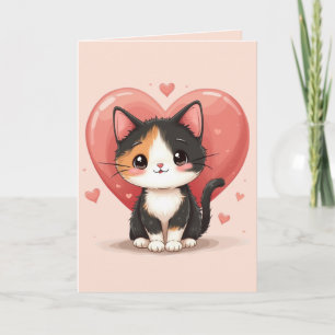Carte De Remerciements Conception de la Saint-Valentin Cœur de Chat Calic