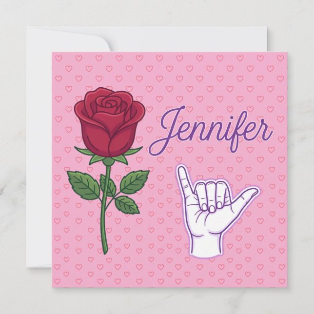 Carte De Remerciements Conception de nom Jennifer avec rose rouge et main (Devant)