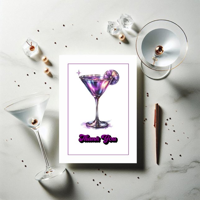 Carte De Remerciements Conception de verre en verre en galaxie de Disco G (Disco Glam Retro Martini Galaxy Glass Design Thank You Card)