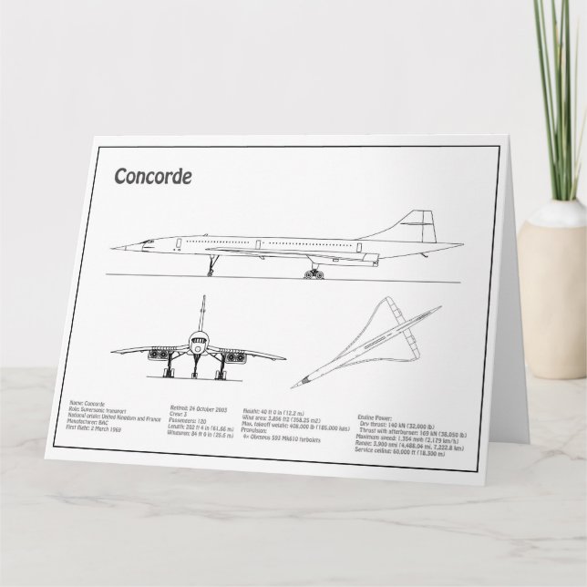 Carte De Remerciements Concorde - Plan de dessin du plan d'avion BD (Devant)