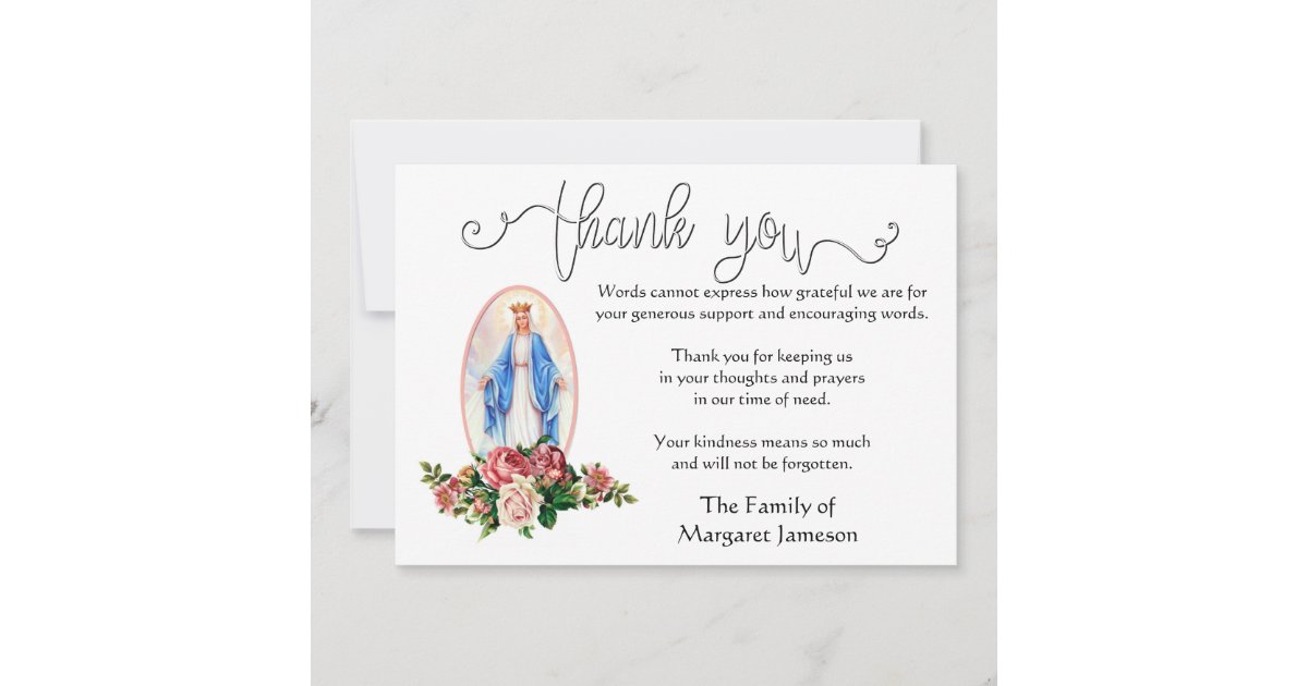 Carte De Remerciements Condoléance catholique religieuse de Vierge
