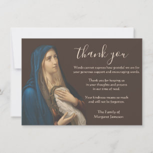 Carte De Remerciements Condolence de la Vierge catholique religieuse
