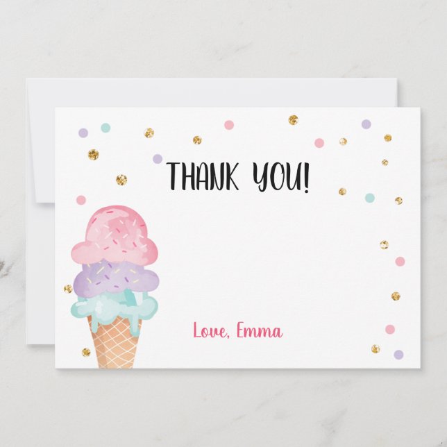 Carte de remerciements Cone Confetti de crème glac (Devant)