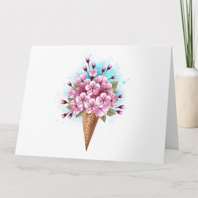 Carte De Remerciements Cône rose Sakura crème glacée gaufre (Devant)