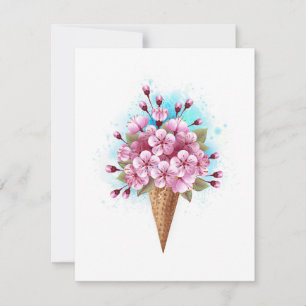 Carte De Remerciements Cône rose Sakura crème glacée gaufre