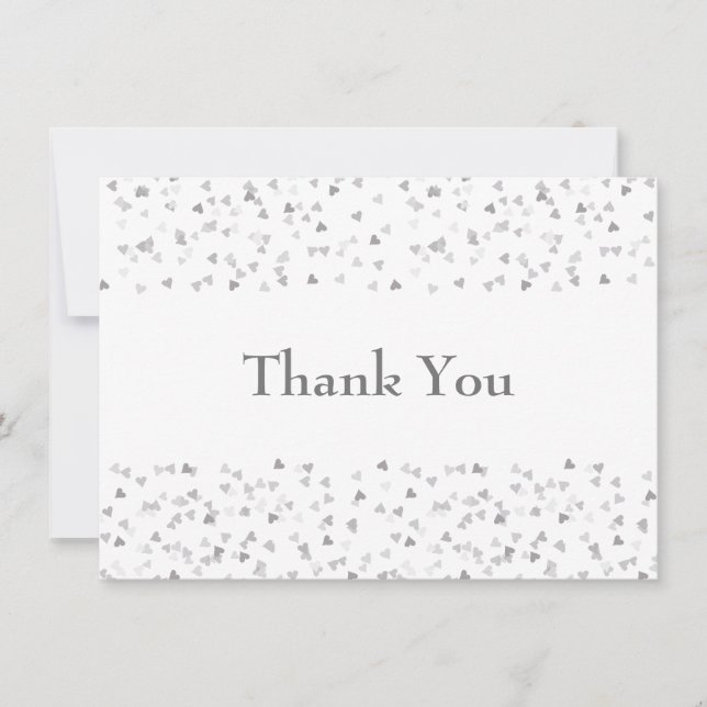 Carte De Remerciements Confetti, Coeurs d'argent chic et simple (Devant)