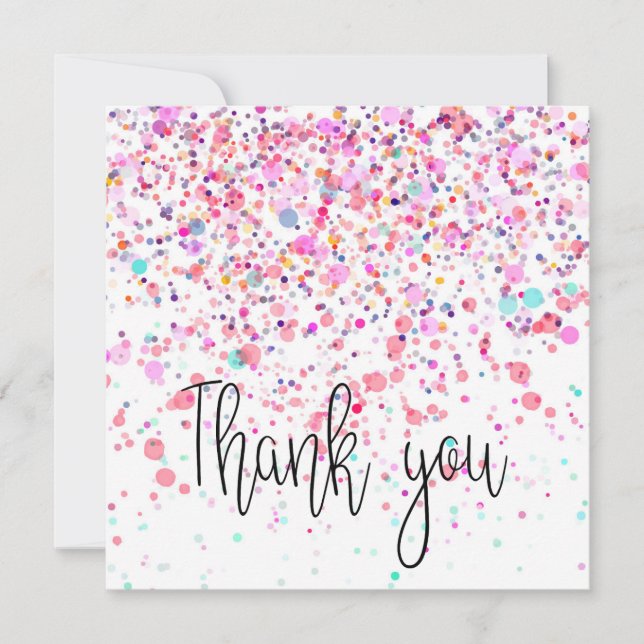 Carte De Remerciements Confetti coloré joyeux rose (Devant)