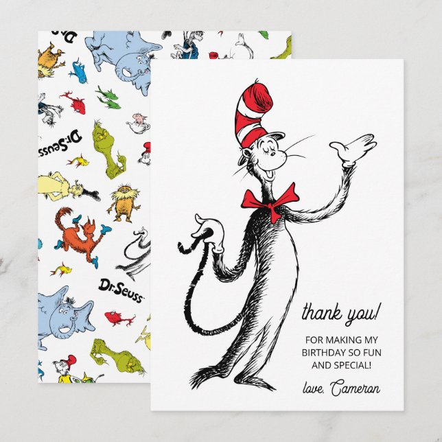 Carte De Remerciements Confettis de personnages de Dr. Seuss | Anniversai (Devant / Derrière)