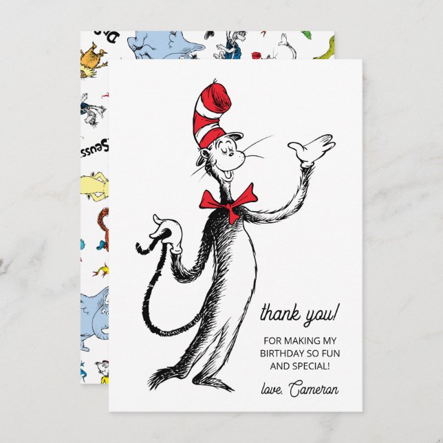 Carte De Remerciements Confettis de personnages de Dr Seuss | Anniversair (Devant / Derrière)
