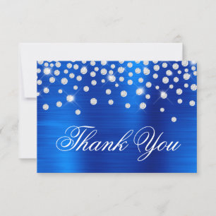 Carte De Remerciements Confettis Diamants Satin Ombre Bleu Royal Feuille