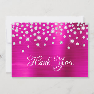 Carte De Remerciements Confettis Diamants Satin Rose Chaud Dégradé Feuill