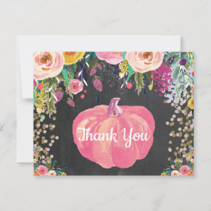 Carte De Remerciements Confettis dorés roses citrouille automne floral
