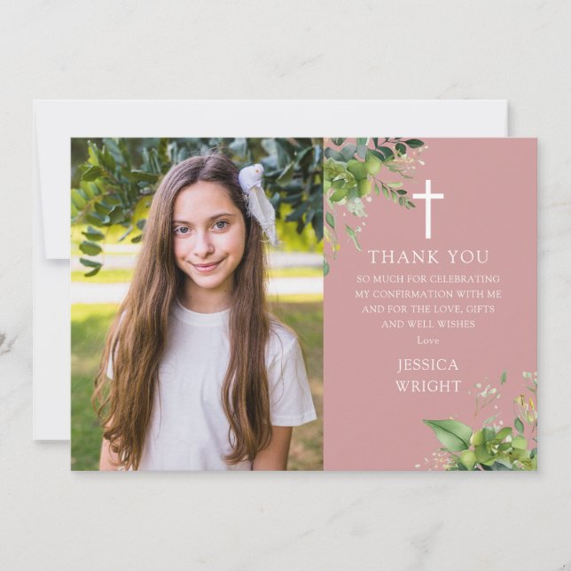 Carte De Remerciements Confirmation de la photo de Dusty Rose Rose Greene (Devant)
