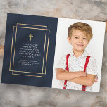 Carte De Remerciements Confirmations | Photo personnalisée simple<br><div class="desc">Ajoutez des photos et votre message de remerciement personnalisé. Ce design est composé d'un cadre géométrique doré et d'une croix d'or imitation. Disponible ici : http://www.zazzle.com/store/selectpartysupplies</div>