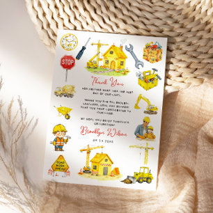 Carte De Remerciements Construction aquarelle 2e anniversaire