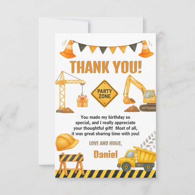 Carte De Remerciements Construction Birthday Dump Truck (Devant)