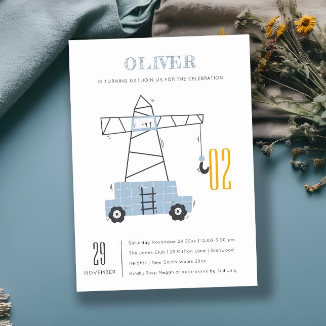 Carte De Remerciements Construction Grue Enfants N'importe quel âge Anniv (Créateur téléchargé)