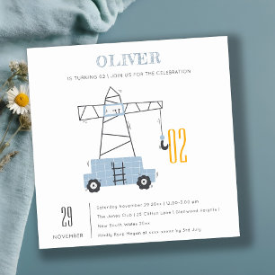 Carte De Remerciements Construction Grue Enfants N'importe quel âge Anniv