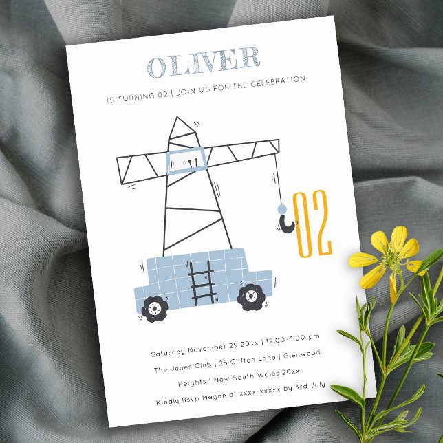 Carte De Remerciements Construction Grue Enfants N'importe quel âge Anniv (Créateur téléchargé)