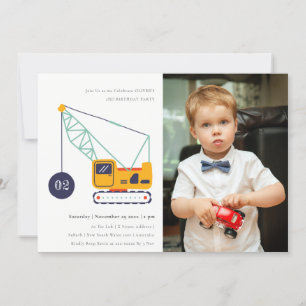 Carte De Remerciements Construction Grue Véhicule Photo Anniversaire Invi