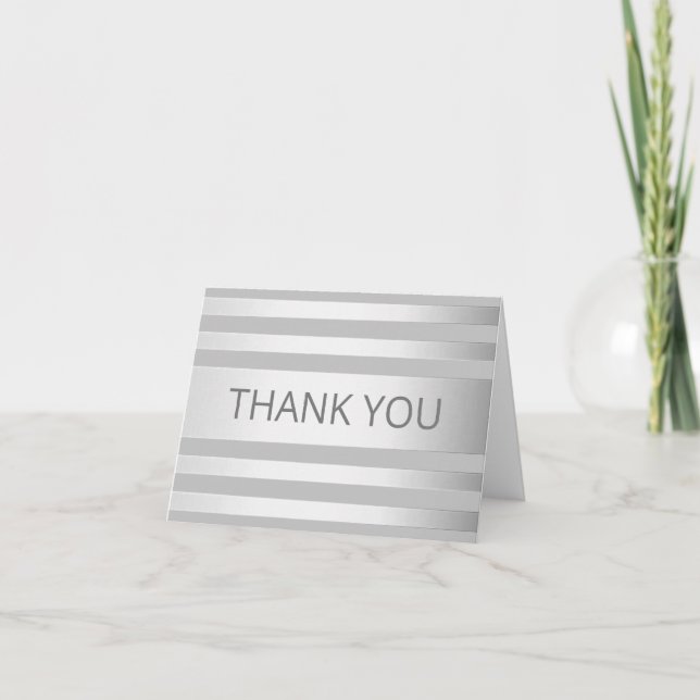 Carte De Remerciements Contemporain Faux Silver Ombre Stripes & Grey (Devant)
