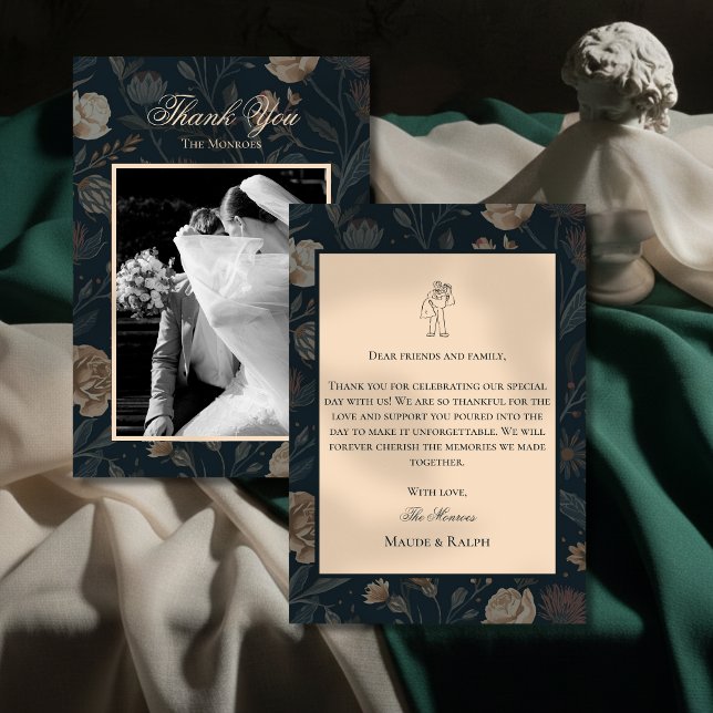 Carte De Remerciements Contemporary Modern Black Floral Thank You Card (Express your gratitude in timeless style with this Contemporary Modern Black Floral Thank You Card! )