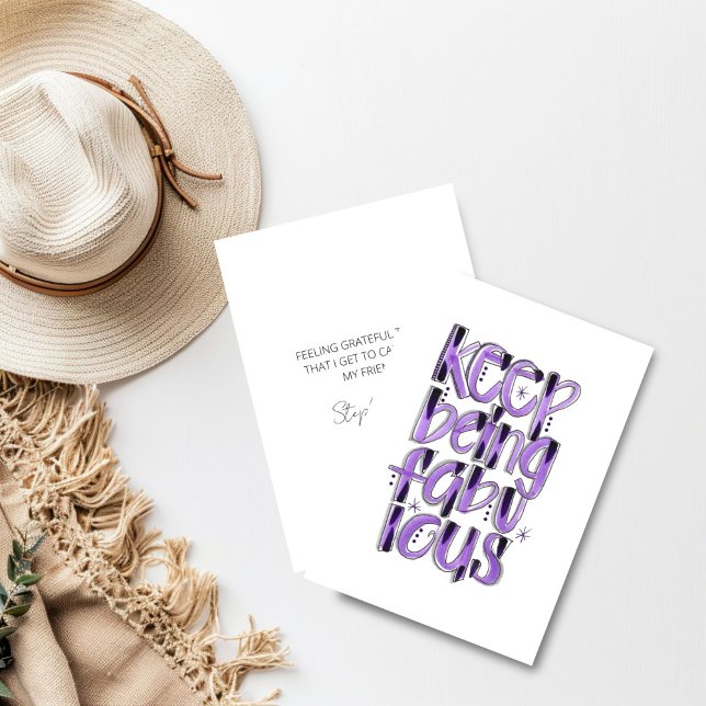 Carte De Remerciements Continuez À Être Fabuleux Main Lettré Violet (Keep being fabulous friendship card)