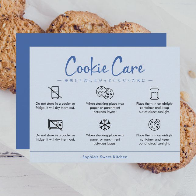 Carte De Remerciements Cookie Care Instructions Dusty Blue Minimalist (Créateur téléchargé)