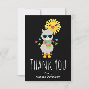 Carte De Remerciements Cool Llama et souriant Kawaii Sun