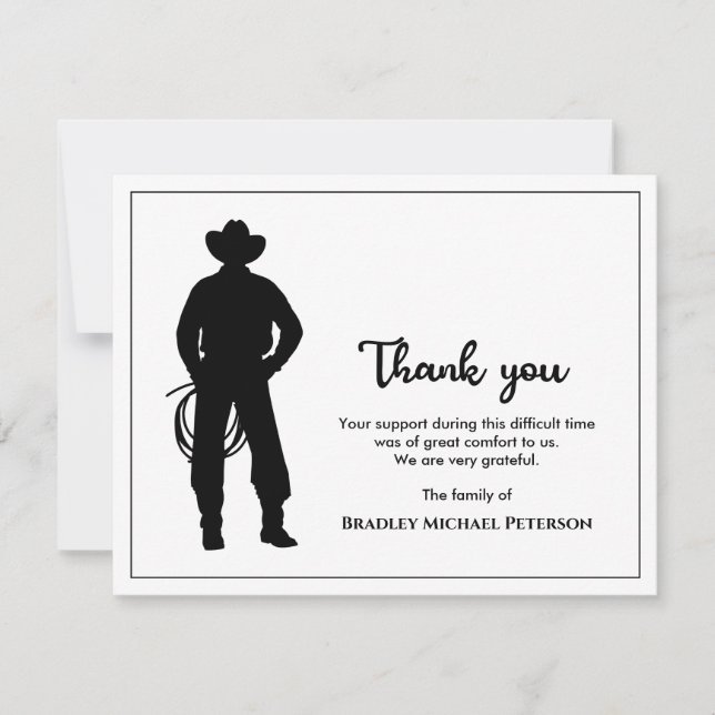 Carte De Remerciements Cool noir et blanc Cowboy Lasso (Devant)