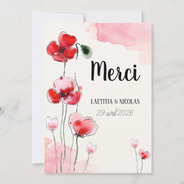 Carte de Remerciements "Coquelicots" (Devant)