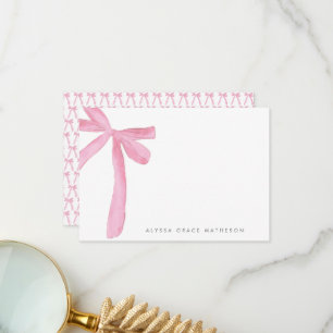 Carte De Remerciements Coquette Blush Pink Bow Nom personnalisé