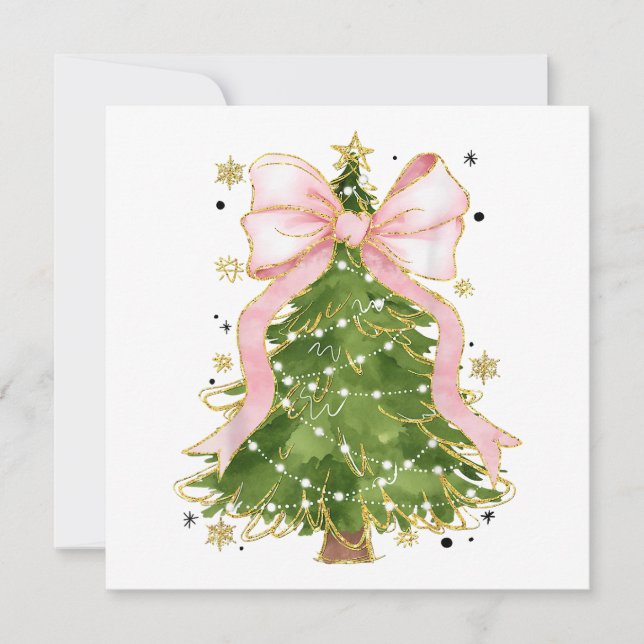 Carte De Remerciements Coquette Bow Christmas Tree Vacances Fille tenue W (Devant)