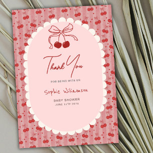 Carte De Remerciements Coquette Chic Nœud Cerise Sur Le Haut Fille Baby S