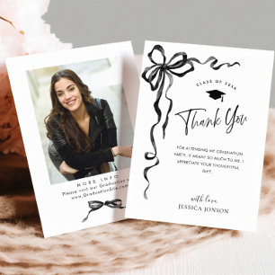 Carte De Remerciements Coquette de la bow noire tendance PHOTO Graduation