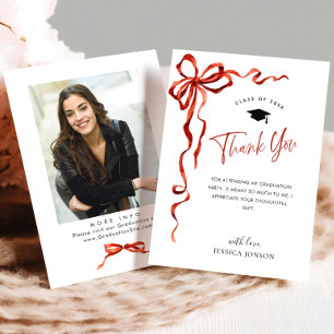 Carte De Remerciements Coquette de la bow rouge tendance PHOTO graduation