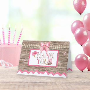 Carte De Remerciements Coquette Fille Rose Boots Boot Bow