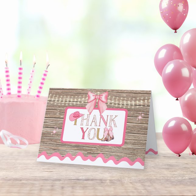 Carte De Remerciements Coquette Fille Rose Boots Boot Bow (Créateur téléchargé)