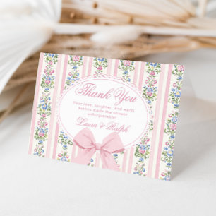 Carte De Remerciements Coquette Floral Bow frame Blush Baby shower
