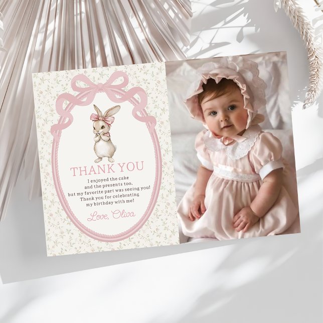 Carte De Remerciements Coquette Pink Bow Bunny Birthday Thank You Card (Créateur téléchargé)