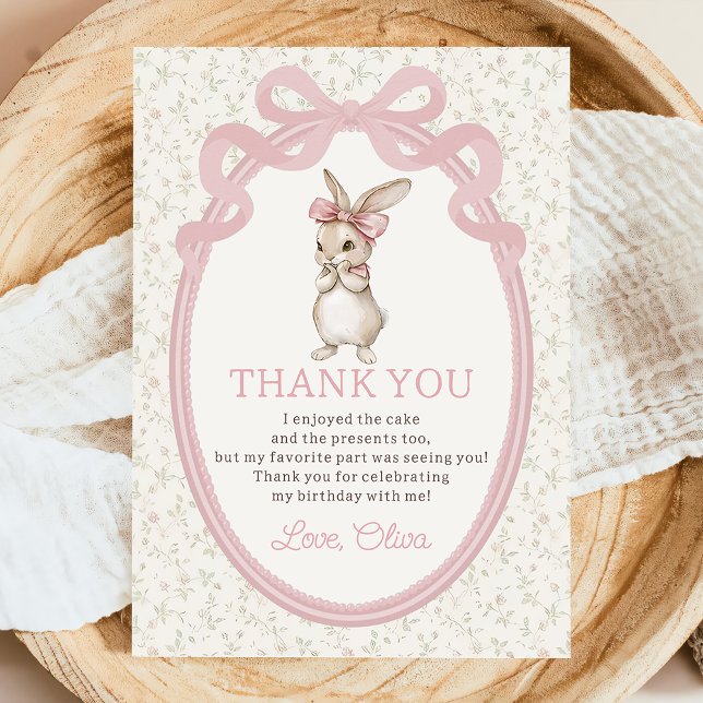 Carte De Remerciements Coquette Pink Bow Bunny Birthday Thank You Card (Créateur téléchargé)