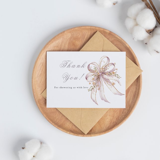 Carte De Remerciements Coquette purple bow baby shower  (Créateur téléchargé)